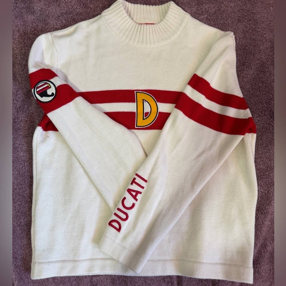 White and Red Ducati Sweater